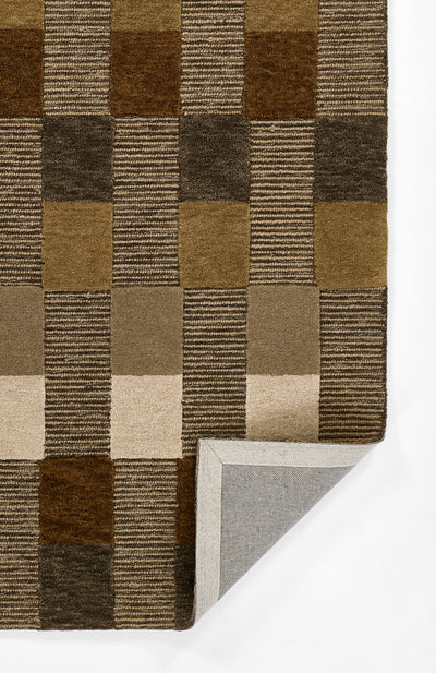 Momeni Fletcher FLT‑1 brown area rug with Bauhaus‑inspired checkerboard pattern, handcrafted 100% wool.