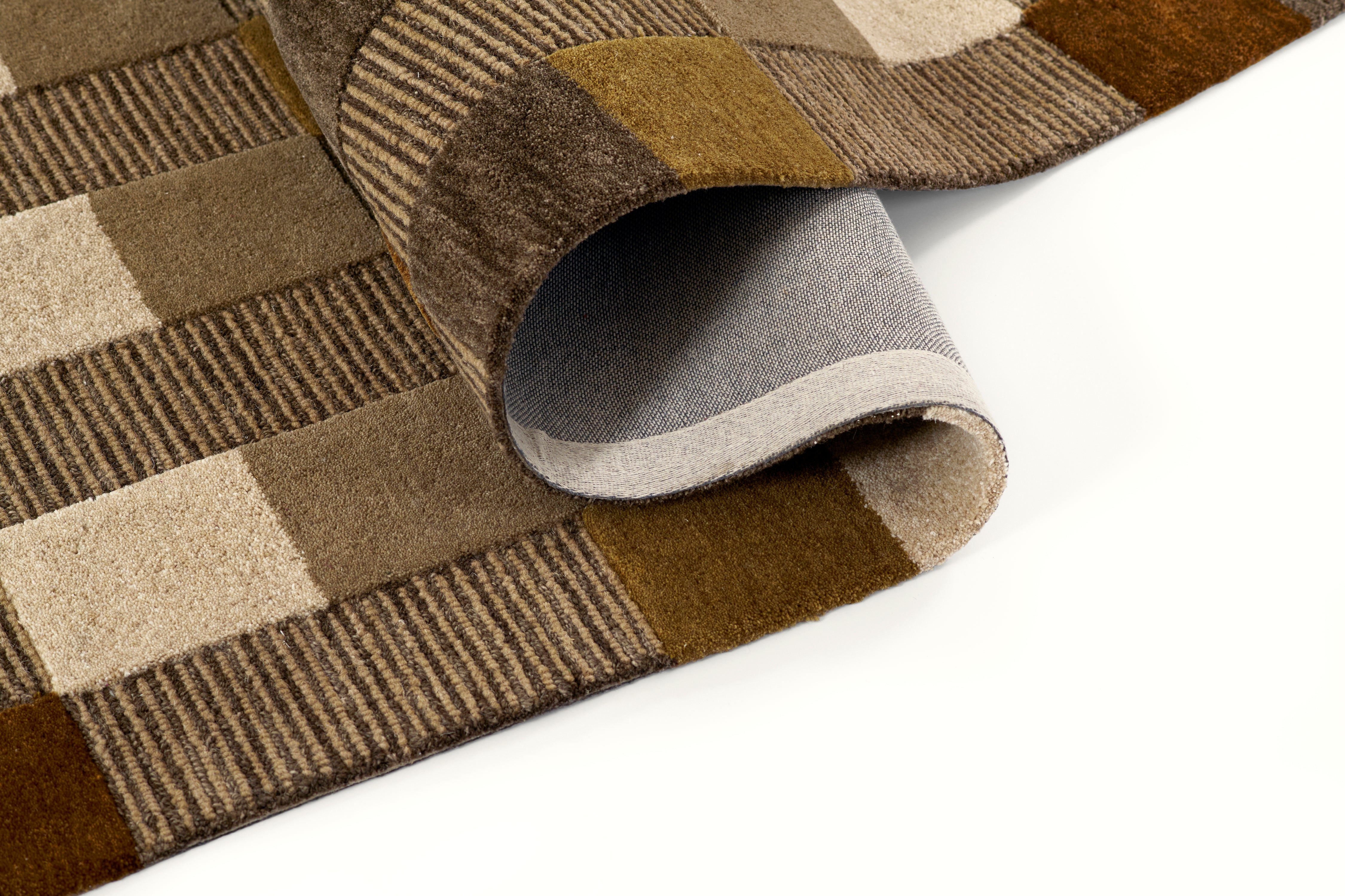 Momeni Fletcher FLT‑1 brown area rug with Bauhaus‑inspired checkerboard pattern, handcrafted 100% wool.