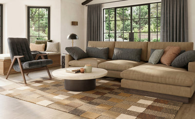 Momeni Fletcher FLT‑1 brown area rug with Bauhaus‑inspired checkerboard pattern, handcrafted 100% wool.