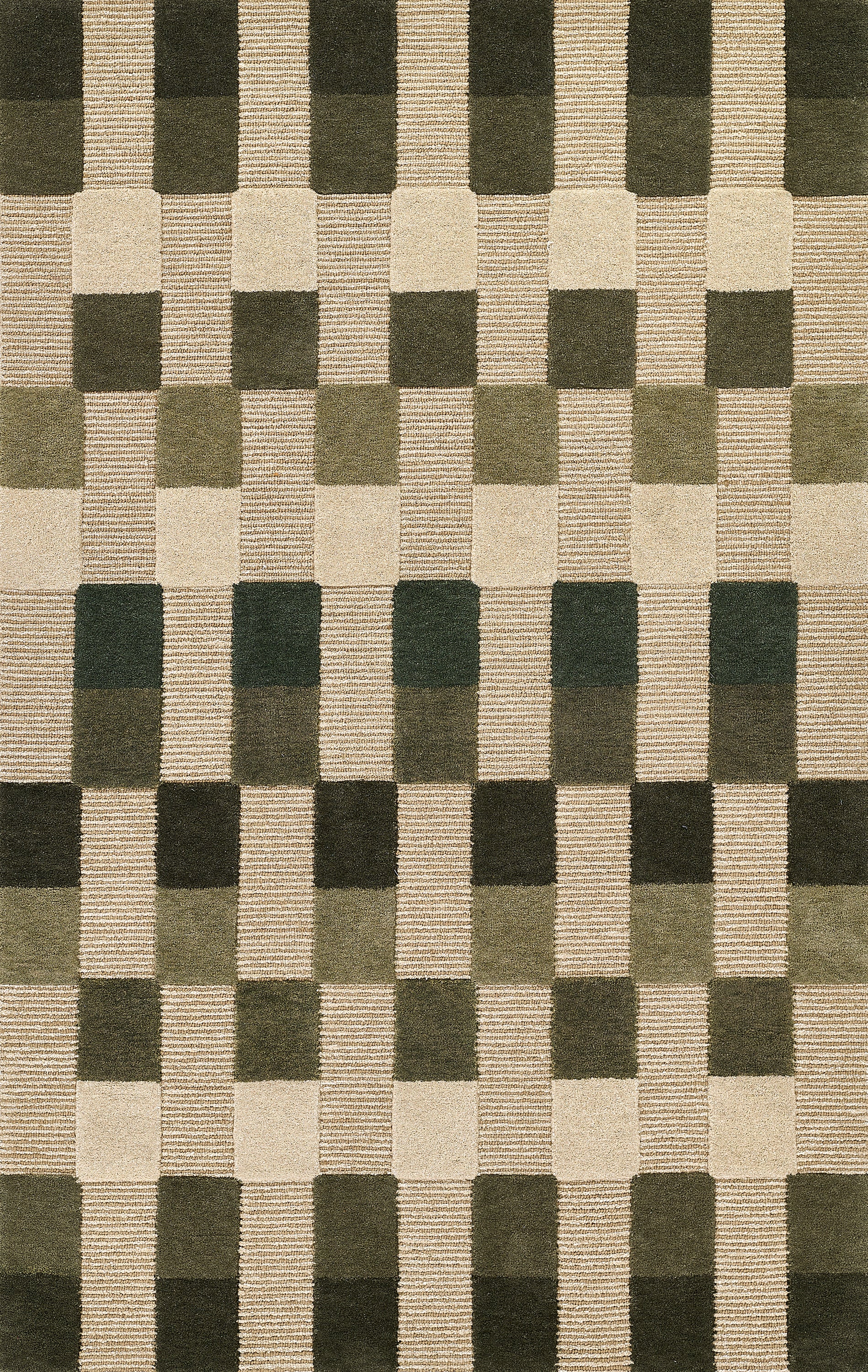 Momeni Fletcher FLT-1 green and taupe checkerboard wool Bauhaus-inspired area rug