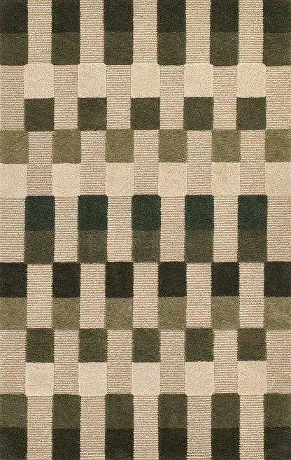 Momeni Fletcher FLT-1 green and taupe checkerboard wool Bauhaus-inspired area rug