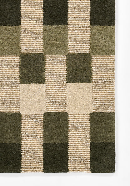 Momeni Fletcher FLT-1 green and taupe checkerboard wool Bauhaus-inspired area rug