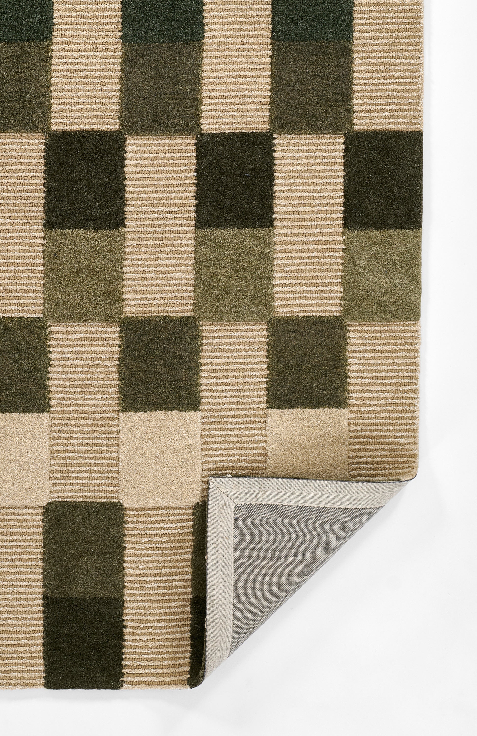 Momeni Fletcher FLT-1 green and taupe checkerboard wool Bauhaus-inspired area rug