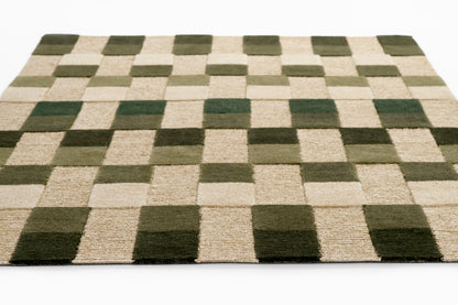 Momeni Fletcher FLT-1 green and taupe checkerboard wool Bauhaus-inspired area rug