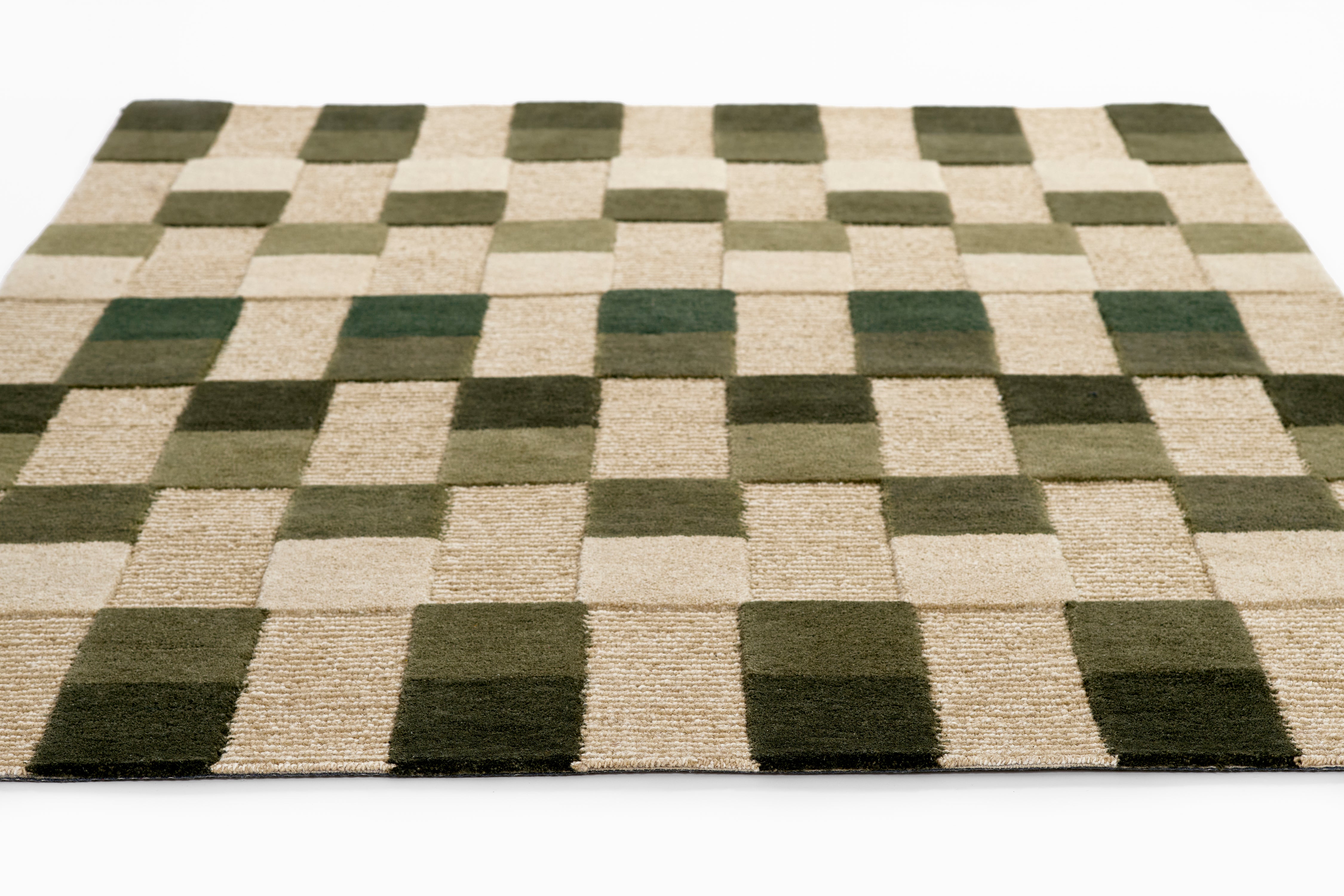 Momeni Fletcher FLT-1 green and taupe checkerboard wool Bauhaus-inspired area rug