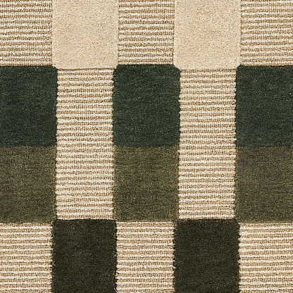 Momeni Fletcher FLT-1 green and taupe checkerboard wool Bauhaus-inspired area rug