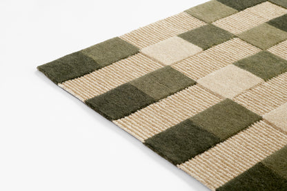 Momeni Fletcher FLT-1 green and taupe checkerboard wool Bauhaus-inspired area rug