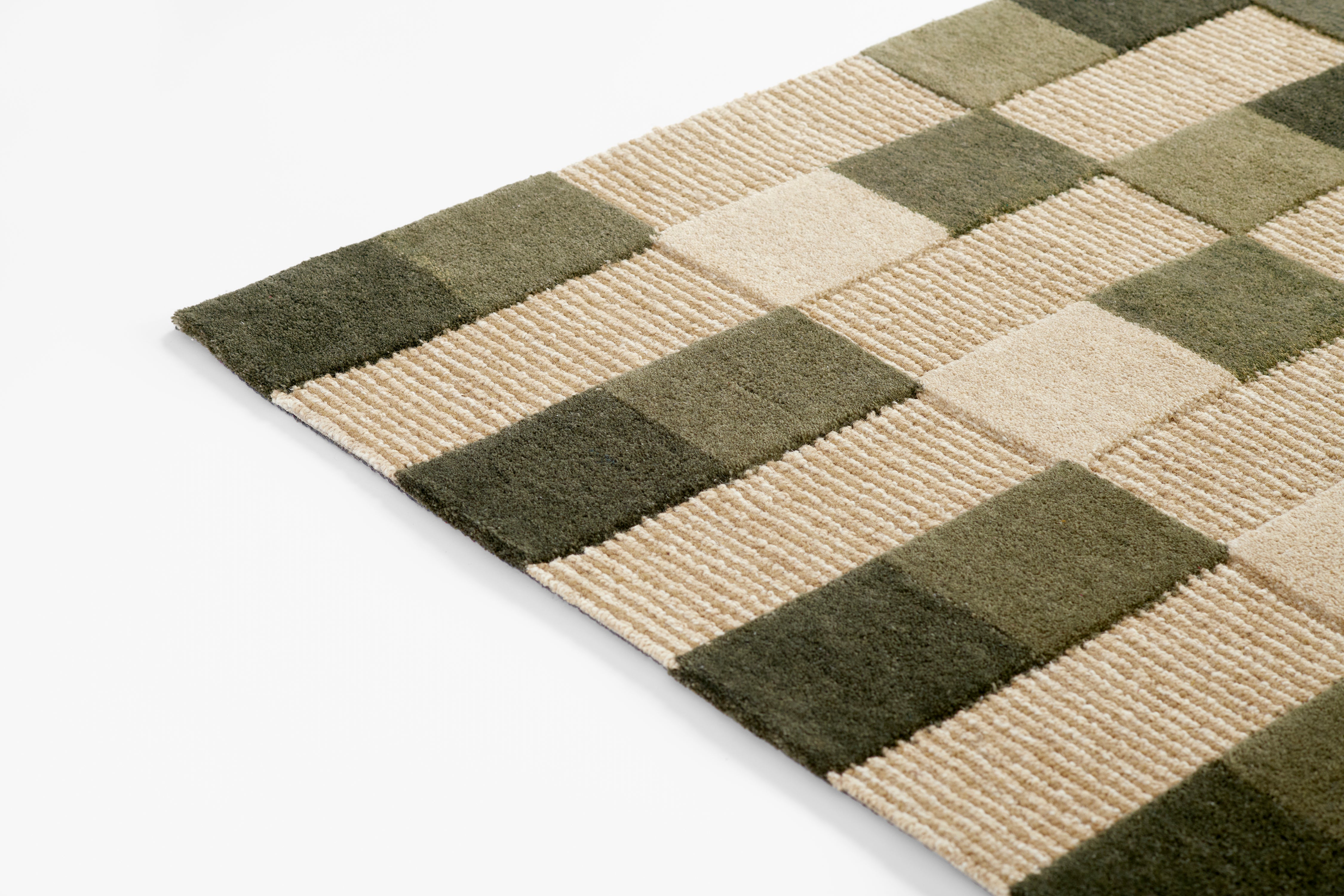 Momeni Fletcher FLT-1 green and taupe checkerboard wool Bauhaus-inspired area rug