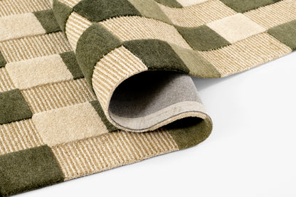 Momeni Fletcher FLT-1 green and taupe checkerboard wool Bauhaus-inspired area rug