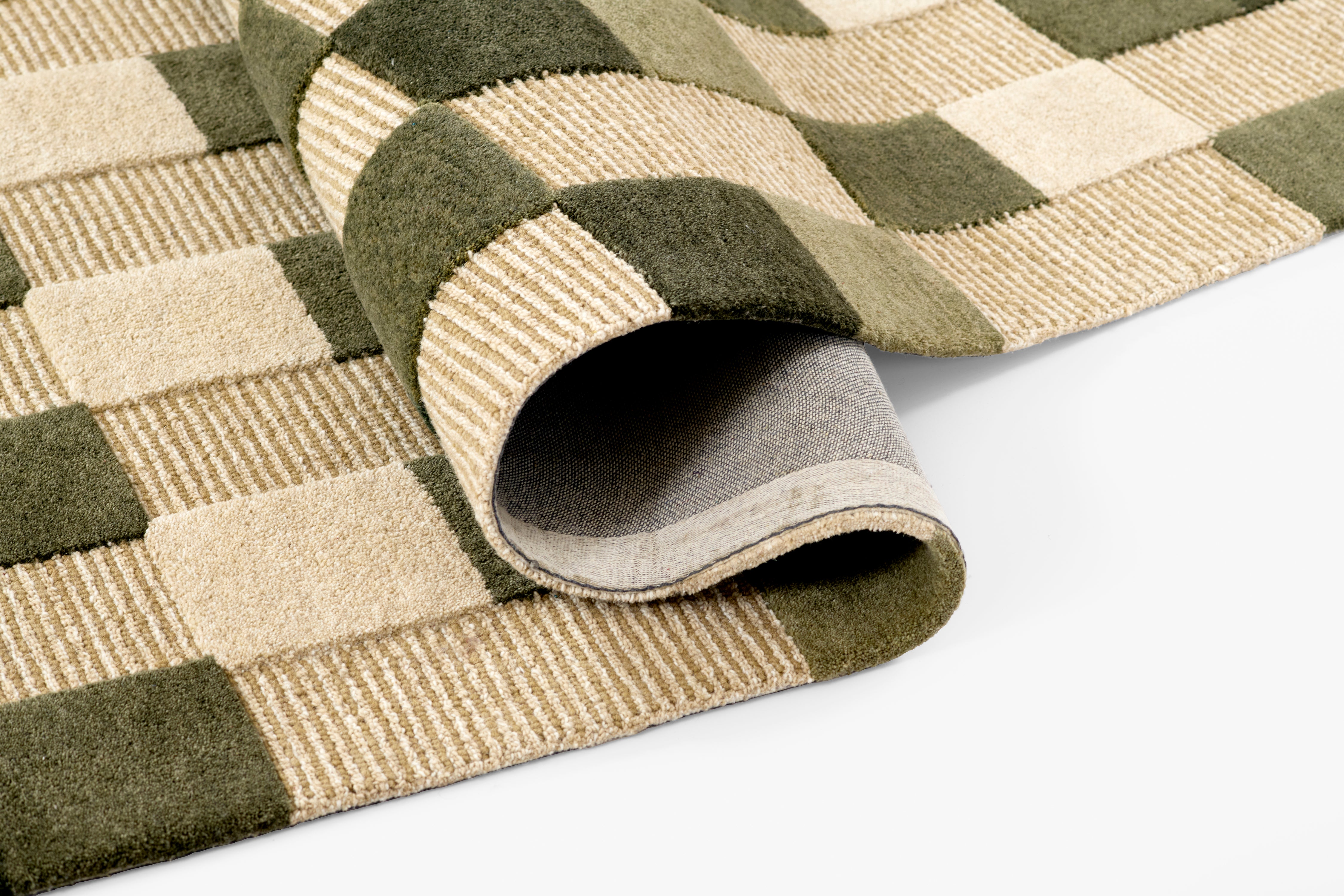Momeni Fletcher FLT-1 green and taupe checkerboard wool Bauhaus-inspired area rug