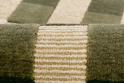 Momeni Fletcher FLT-1 green and taupe checkerboard wool Bauhaus-inspired area rug
