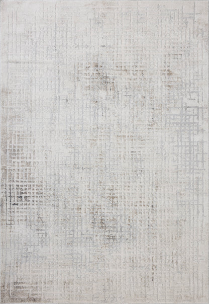 Dressed in refined ivory and grounding stone hues with geometric detail, the Hollis HOL-03 Ivory / Stone Area Rug is a power-loomed polyester area rug that completes any room