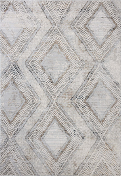 A power-loomed polyester area rug in soft misty and warm natural tones with geometric motifs, the Hollis HOL-05 Mist / Natural Area Rug grounds your room beautifully