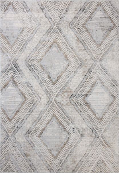 A power-loomed polyester area rug in soft misty and warm natural tones with geometric motifs, the Hollis HOL-05 Mist / Natural Area Rug grounds your room beautifully