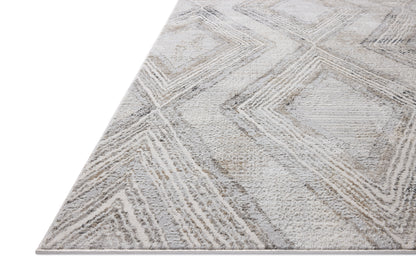 A power-loomed polyester area rug in soft misty and warm natural tones with geometric motifs, the Hollis HOL-05 Mist / Natural Area Rug grounds your room beautifully