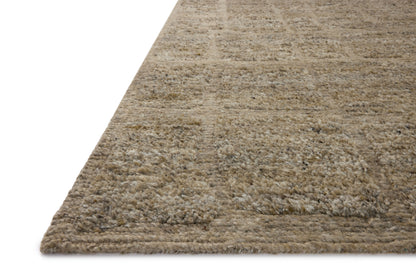 A hand-knotted wool area rug in earthy olive tones with graphic motifs, the Hughes HUS-01 Olive Area Rug grounds your room beautifully