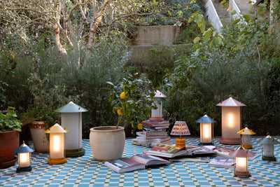 Icon ICN-1 Blue Area Rug from Novogratz x Momeni Icon Collection, mid-century modern-inspired outdoor lantern decor.