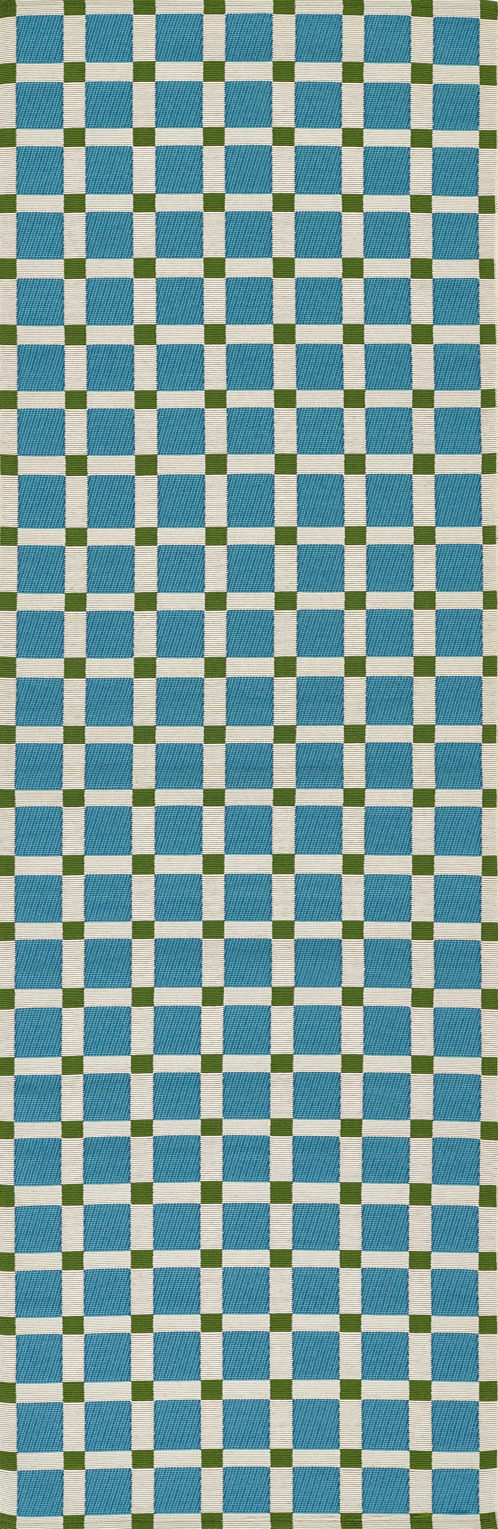 Icon ICN-1 Blue Area Rug from Novogratz x Momeni Icon Collection with blue checkered blocks and olive accents.