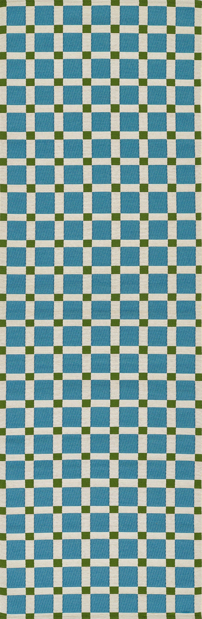 Icon ICN-1 Blue Area Rug from Novogratz x Momeni Icon Collection with blue checkered blocks and olive accents.