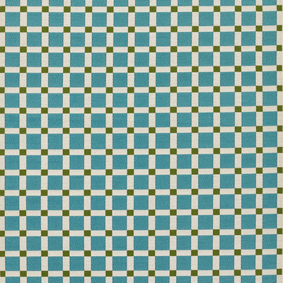 Icon ICN-1 Blue Area Rug with teal-blue checker pattern, white stripes, and olive-green accents.