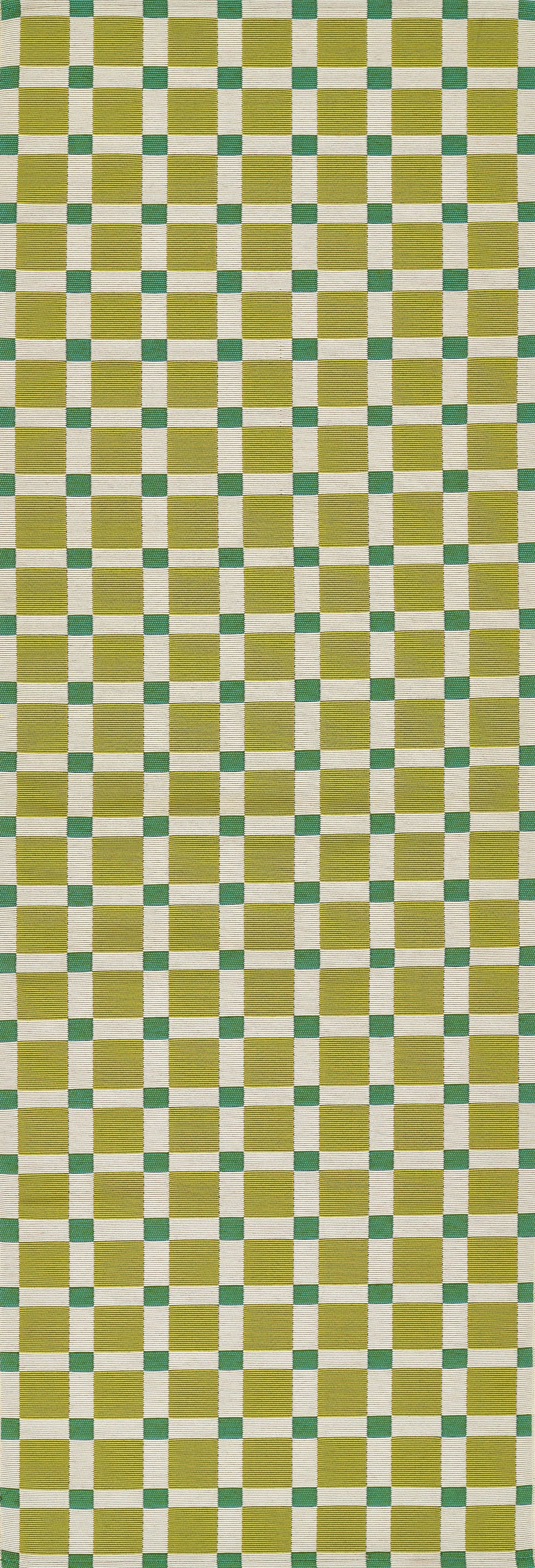 Icon ICN-1 Green Area Rug from Novogratz x Momeni Icon Collection, olive and teal mid-century checkerboard motif.