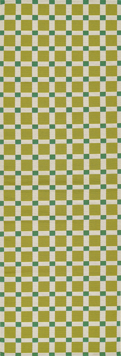Icon ICN-1 Green Area Rug from Novogratz x Momeni Icon Collection, olive and teal mid-century checkerboard motif.