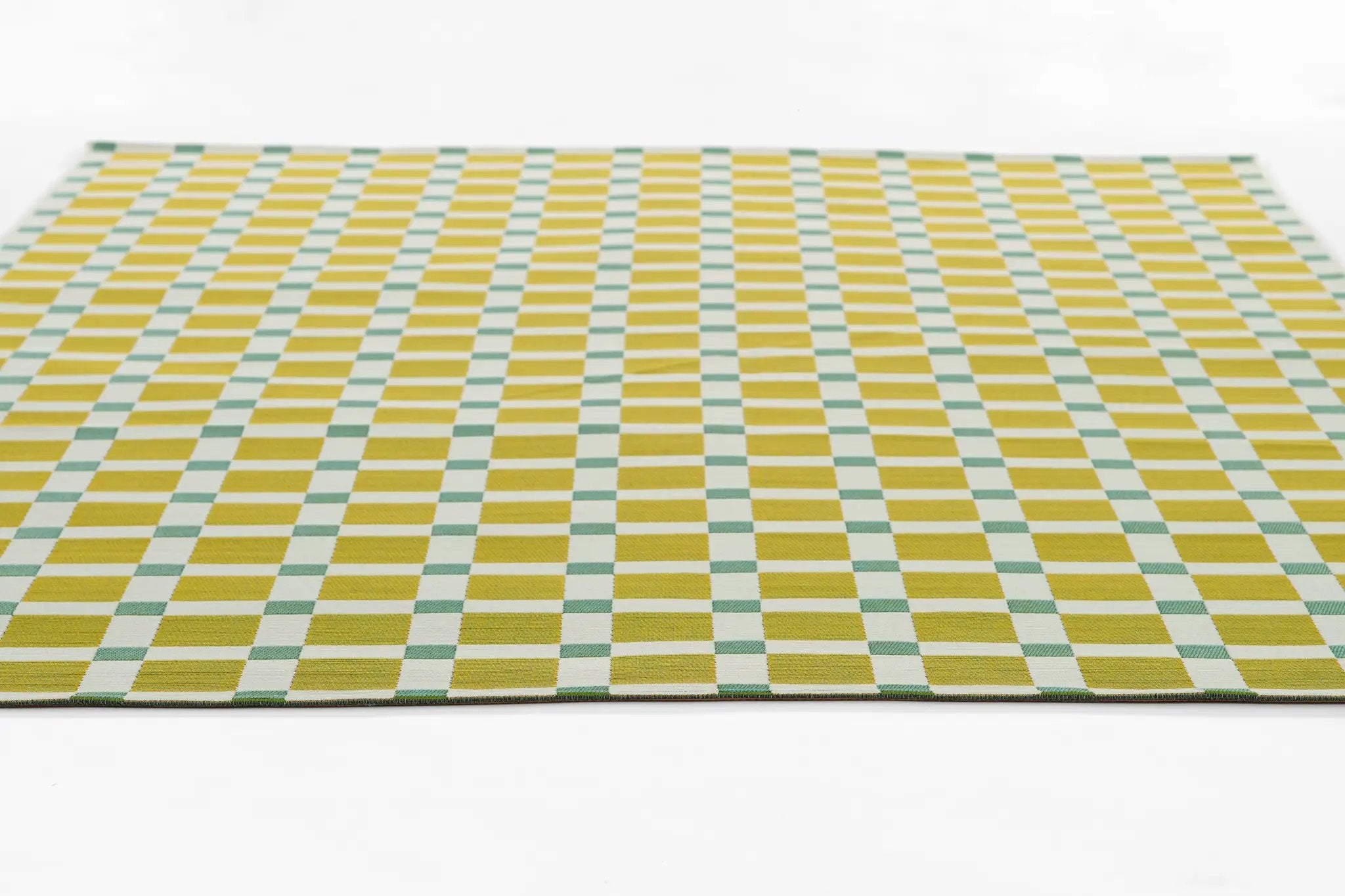 Icon ICN-1 Green Area Rug with yellow and mint checkered pattern in Mid-Century Modern style.