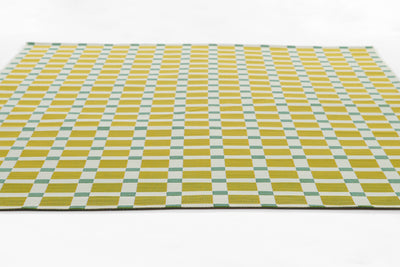 Icon ICN-1 Green Area Rug with yellow and mint checkered pattern in Mid-Century Modern style.