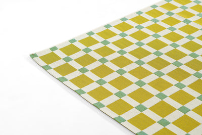 Icon ICN-1 Green Area Rug in yellow-teal checker pattern, Mid-Century inspired by the Icon Collection.
