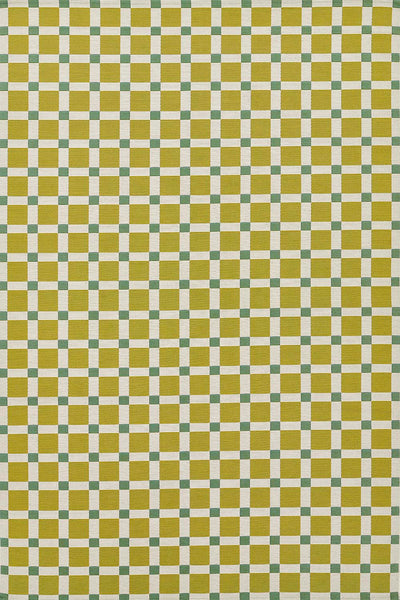 Icon ICN-1 Green Area Rug with a yellow and mint checkered pattern inspired by Mid-Century Modern art.