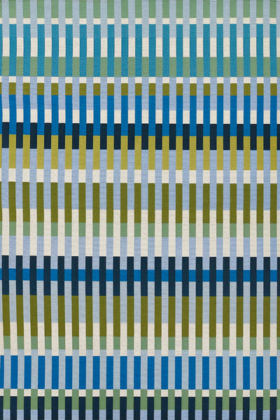 Icon ICN-2 Blue Area Rug from Novogratz x Momeni Icon Collection with bold vertical striped blue-green pattern.