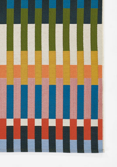 Icon ICN-2 Multicolor Area Rug with bold mid-century stripe pattern in blue, green, orange, pink.