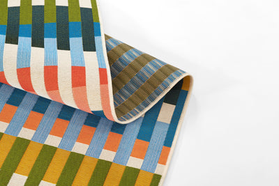 Icon ICN-2 Multicolor Area Rug with bold geometric stripes in blue, green, and orange.