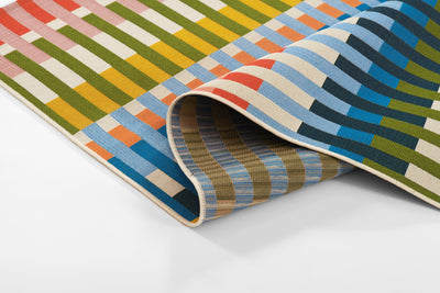 Icon ICN-2 Multicolor Area Rug featuring bold multicolor stripes in green, yellow, blue, and coral.