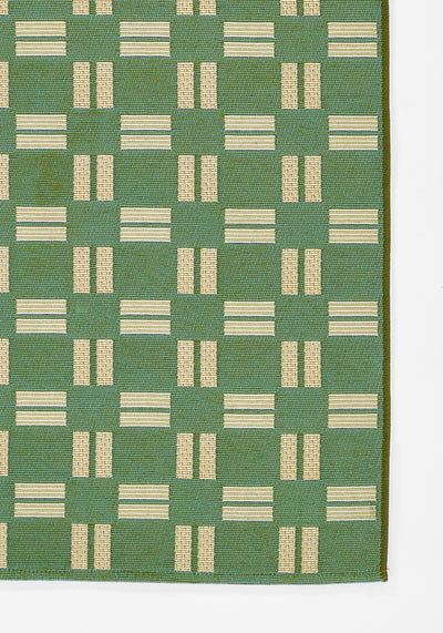Icon ICN-3 Green Area Rug from Novogratz x Momeni Icon Collection with green field and beige rectangle motifs.