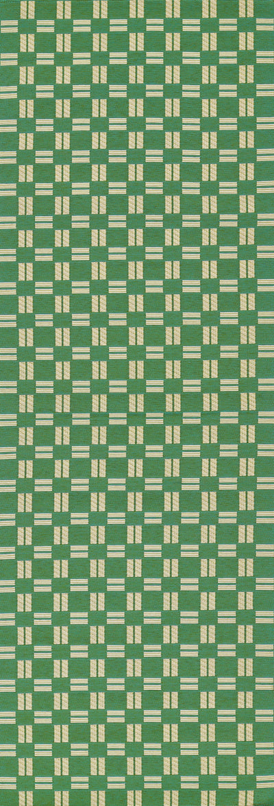 Icon ICN-3 Green Area Rug with cream geometric bars in a grid on green background.