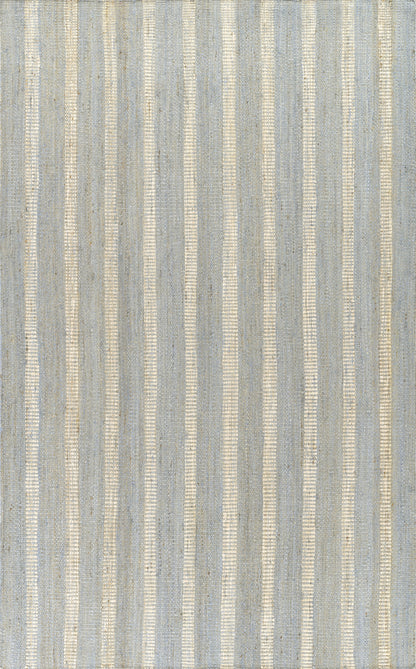 Jango JAN-1 Blue Area Rug, hand woven jute-cotton with white vertical stripe