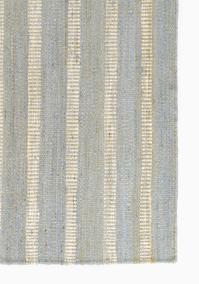 Jango JAN-1 Blue Area Rug, hand woven jute-cotton with white vertical stripe