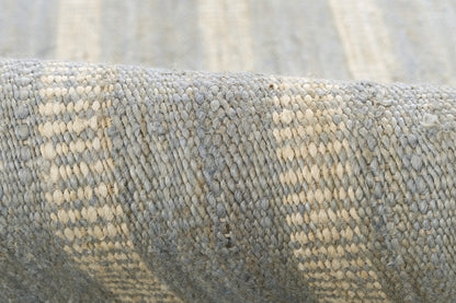 Jango JAN-1 Blue Area Rug, hand woven jute-cotton with white vertical stripe