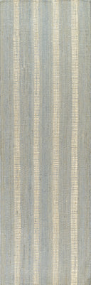 Jango JAN-1 Blue Area Rug, hand woven jute-cotton with white vertical stripe