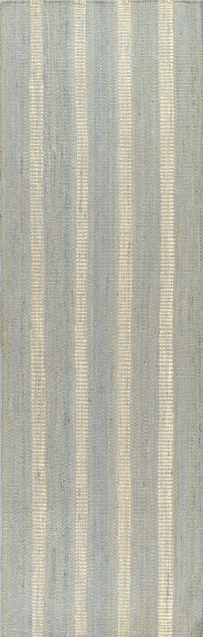 Jango JAN-1 Blue Area Rug, hand woven jute-cotton with white vertical stripe