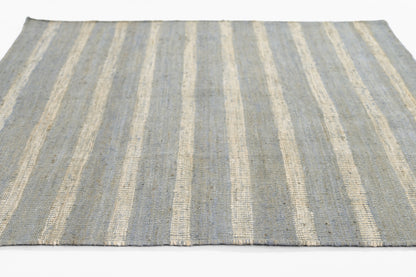 Jango JAN-1 Blue Area Rug, hand woven jute-cotton with white vertical stripe