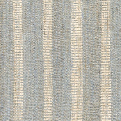 Jango JAN-1 Blue Area Rug, hand woven jute-cotton with white vertical stripe