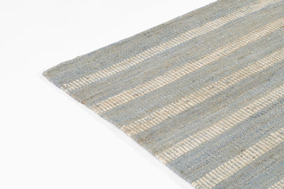 Jango JAN-1 Blue Area Rug, hand woven jute-cotton with white vertical stripe