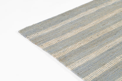 Jango JAN-1 Blue Area Rug, hand woven jute-cotton with white vertical stripe