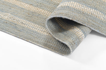 Jango JAN-1 Blue Area Rug, hand woven jute-cotton with white vertical stripe