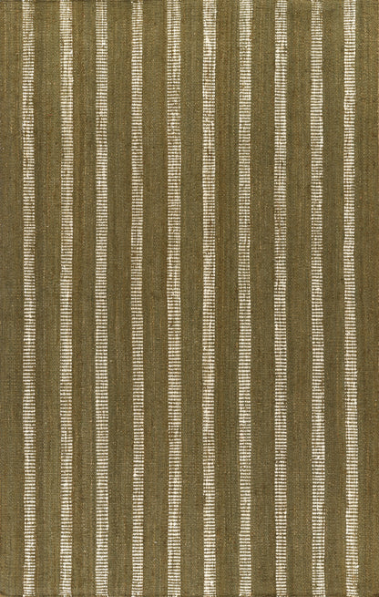 Jango JAN-1 Green Area Rug, natural jute and cotton blend with crisp stripe motif