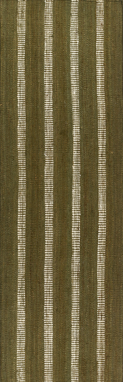 Jango JAN-1 Green Area Rug, natural jute and cotton blend with crisp stripe motif
