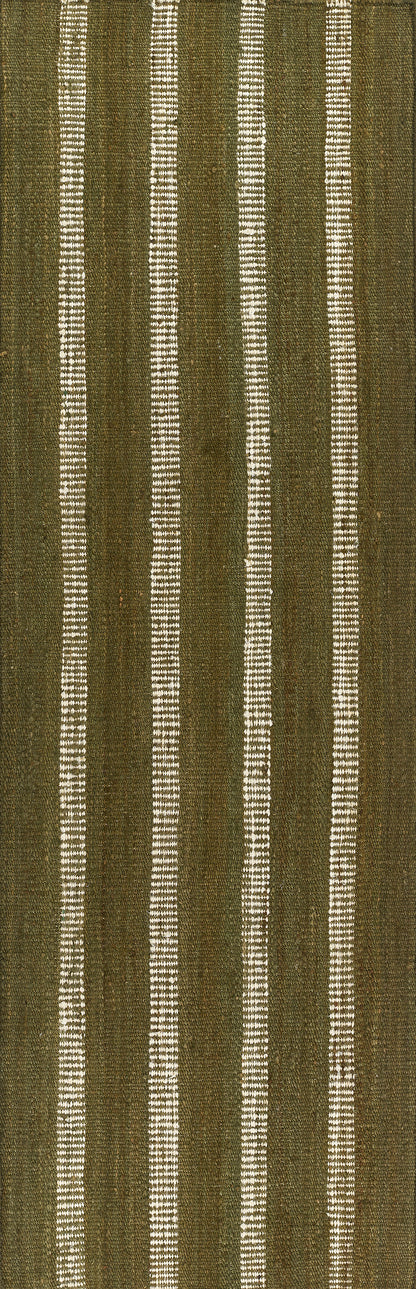 Jango JAN-1 Green Area Rug, natural jute and cotton blend with crisp stripe motif