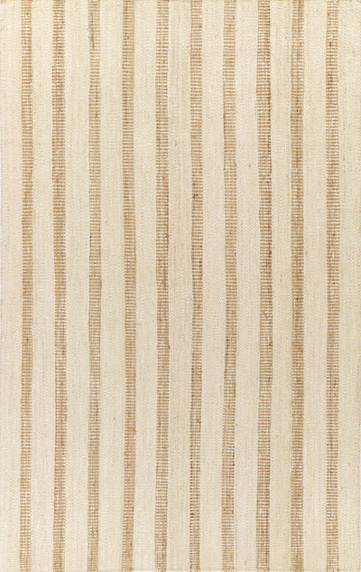 Jango JAN-1 Ivory Area Rug, hand woven jute-cotton with camel-toned stripe accent